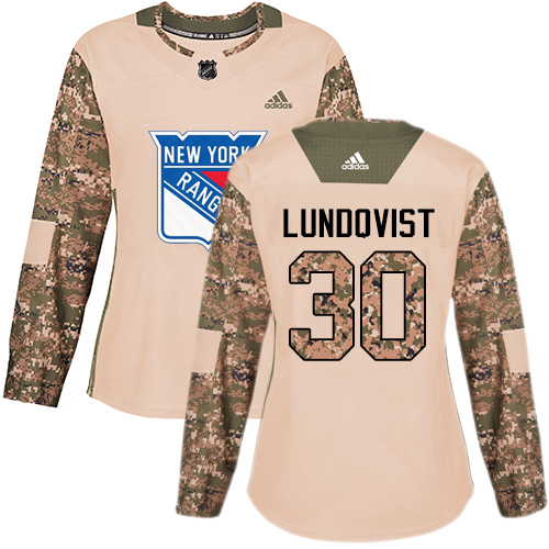 Adidas Rangers #30 Henrik Lundqvist Camo Authentic Veterans Day Women's Stitched NHL Jersey - Click Image to Close